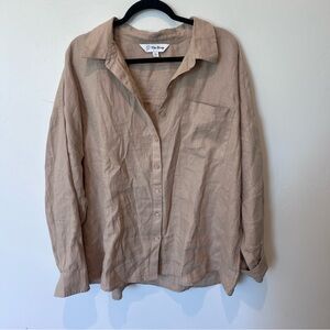 The Drop 100% Linen Women’s Tan Button-Up Shirt Plus Size 2X Coastal Beachy